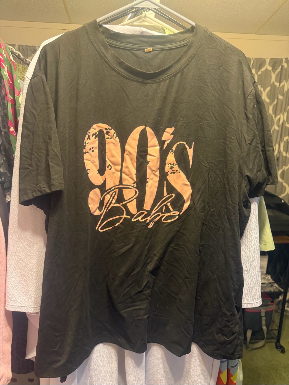 Men's Black Graphic Tee with Peach '90's Babe' Print